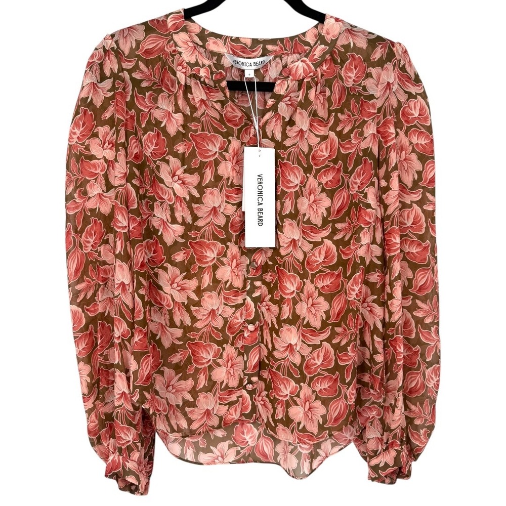 NWOT Veronica Beard Ashlynn Silk Floral Blouse Top Deep Ochre Multi Size 6 - Picture 5 of 16